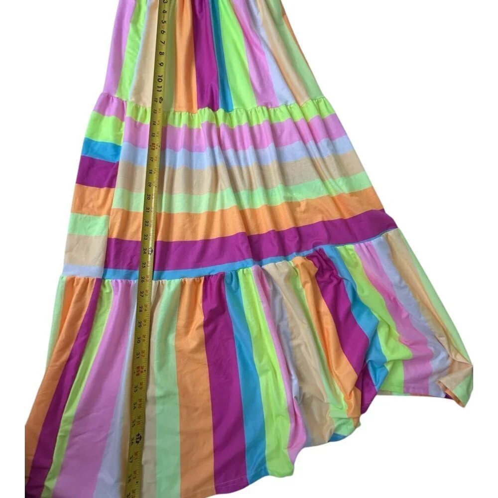GirlyGoGarter Striped Sleeveless Maxi Dress | Size M | Fairy Rainbow Key Details - Picture 11 of 11